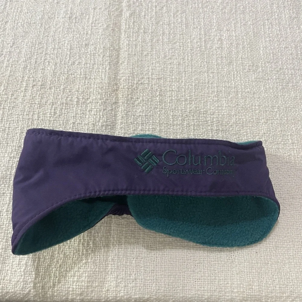 Columbia Ski Winter Gloves Women's S/M Leather Palm‎ Purple Green Headband Vntg